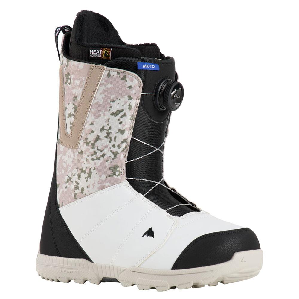 Burton Moto BOA Mens Snowboard Boots Black White Snowfall Camo 2025