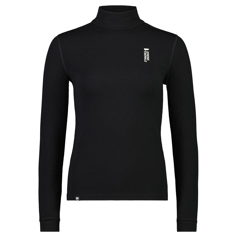 Mons Royale Womens Cascade Merino Flex 200 LS Mock Neck Top Black