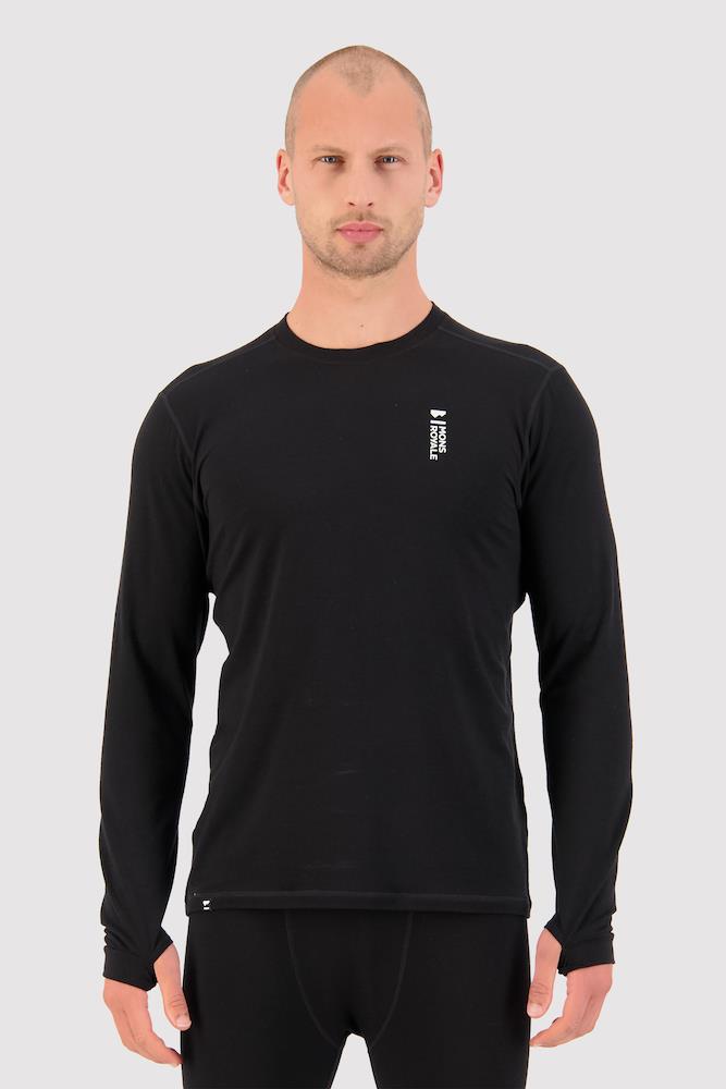 Mons Royale Mens Cascade Merino Flex 200 LS Base Layer Top Black