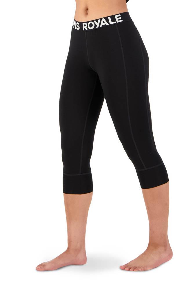 Mons Royale Womens Cascade Merino Flex 200 3/4 Base Layer Leggings Black