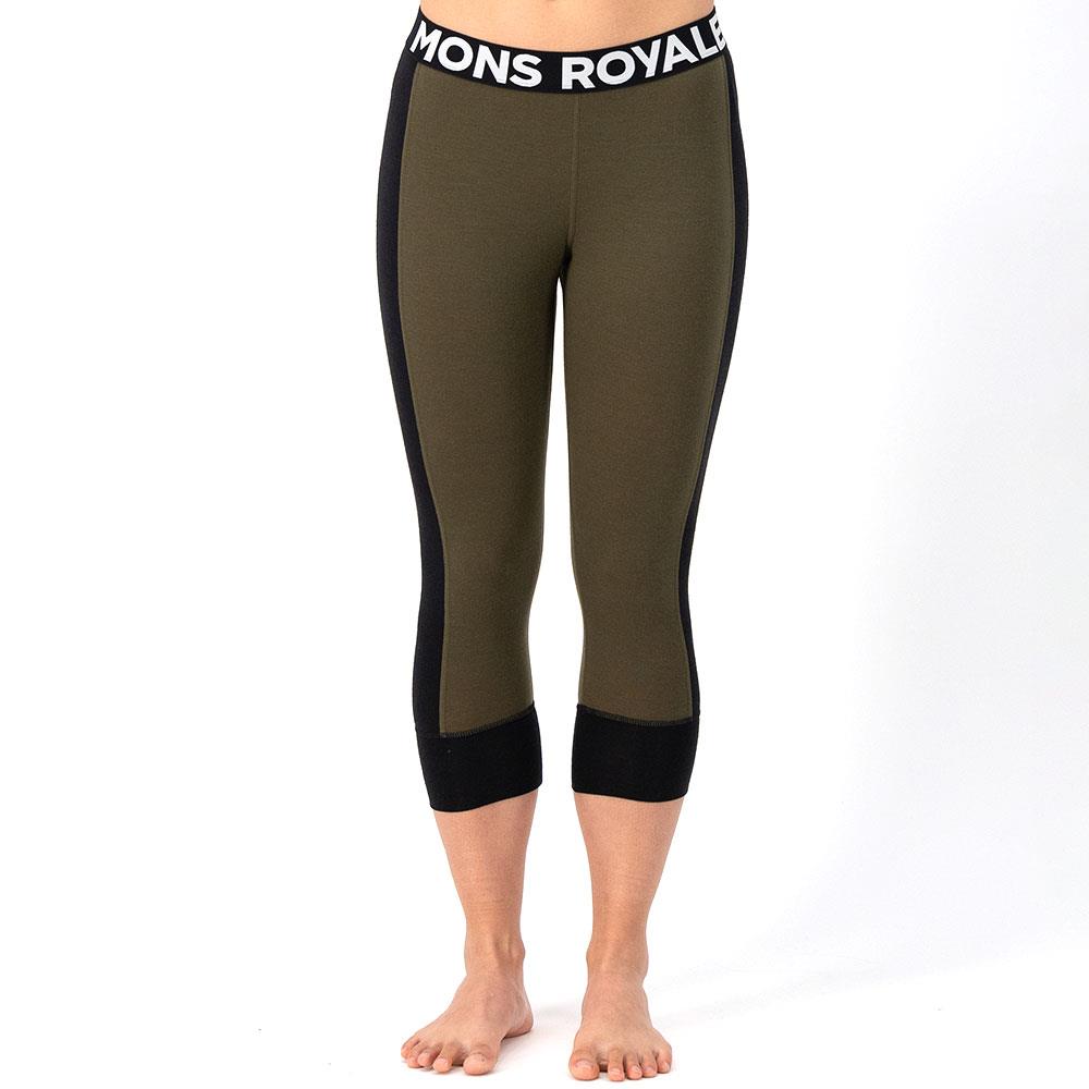 Mons Royale Womens Cascade Merino Flex 200 3/4 Base Layer Leggings Dark Olive