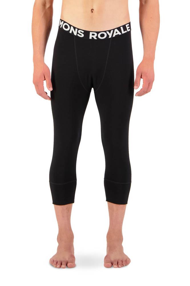 Mons Royale Mens Cascade Merino Flex 200 3/4 Base Layer Leggings Black