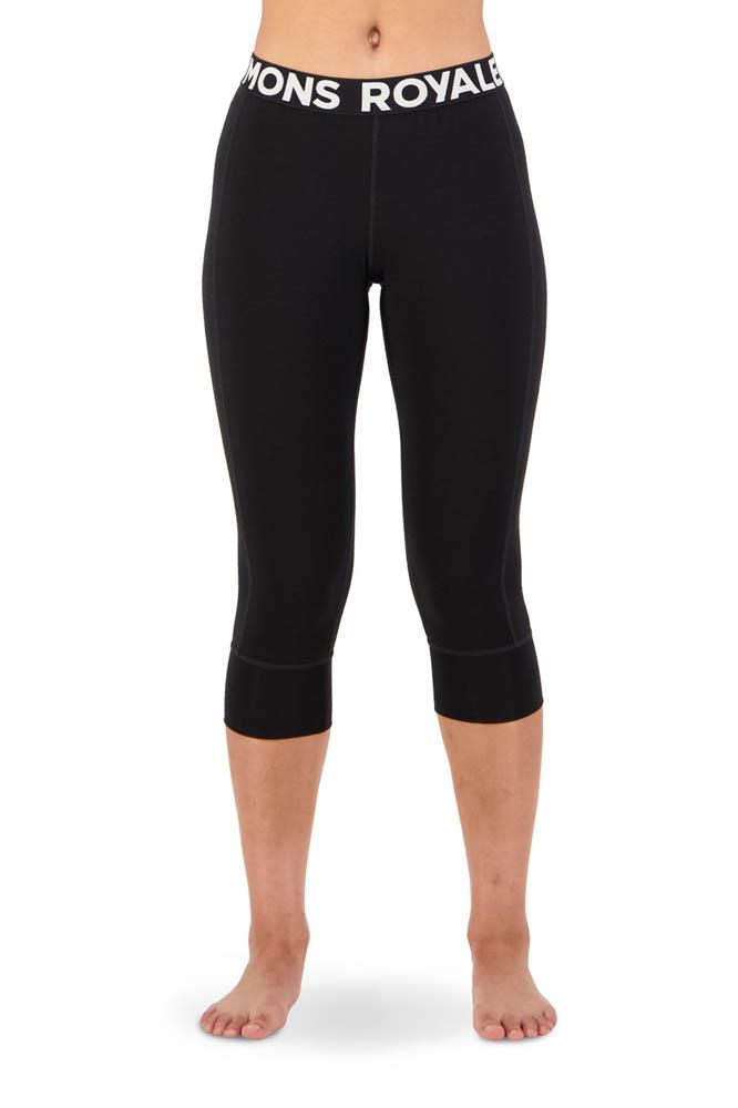 Mons Royale Womens Cascade Merino Flex 200 3/4 Base Layer Leggings Black