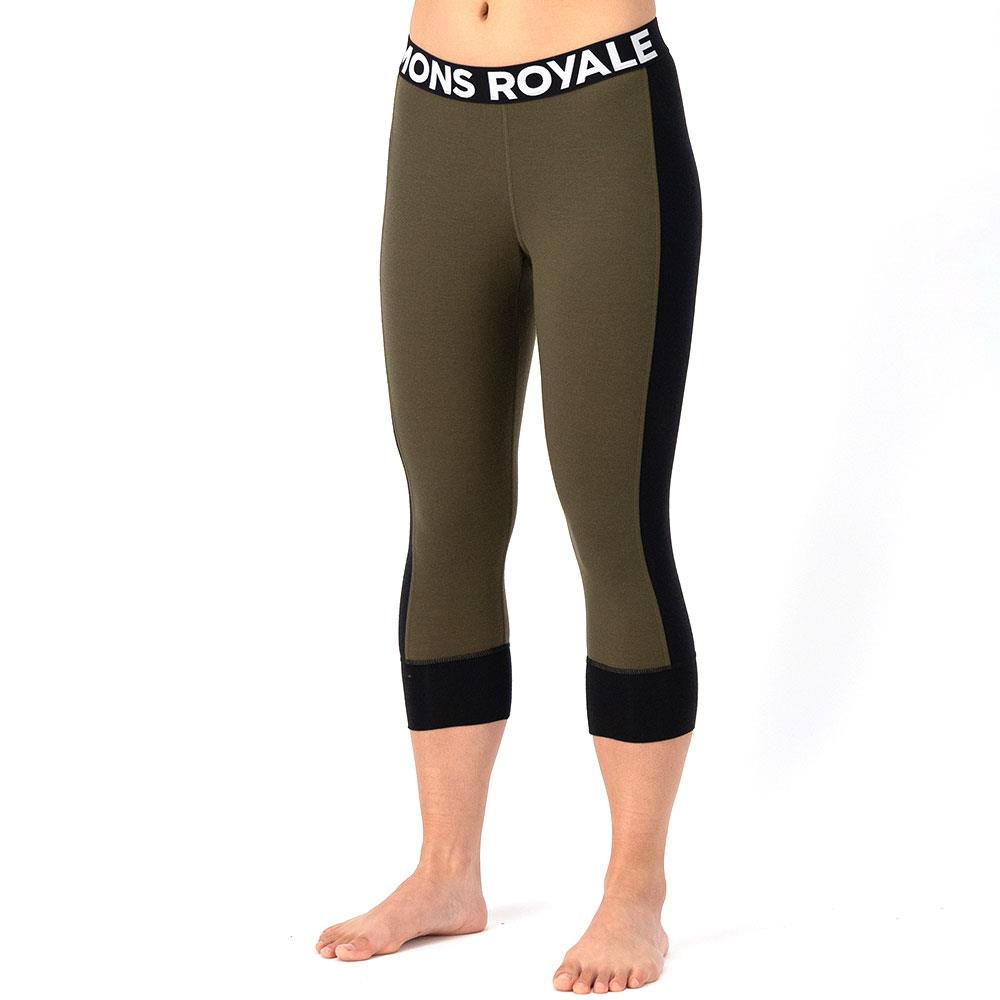 Mons Royale Womens Cascade Merino Flex 200 3/4 Base Layer Leggings Dark Olive