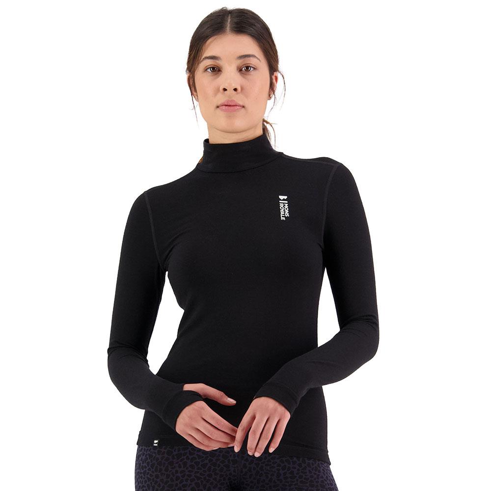 Mons Royale Womens Cascade Merino Flex 200 LS Mock Neck Top Black