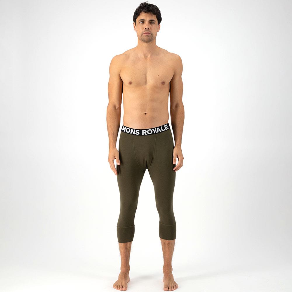 Mons Royale Mens Cascade Merino Flex 200 3/4 Base Layer Leggings Dark Olive