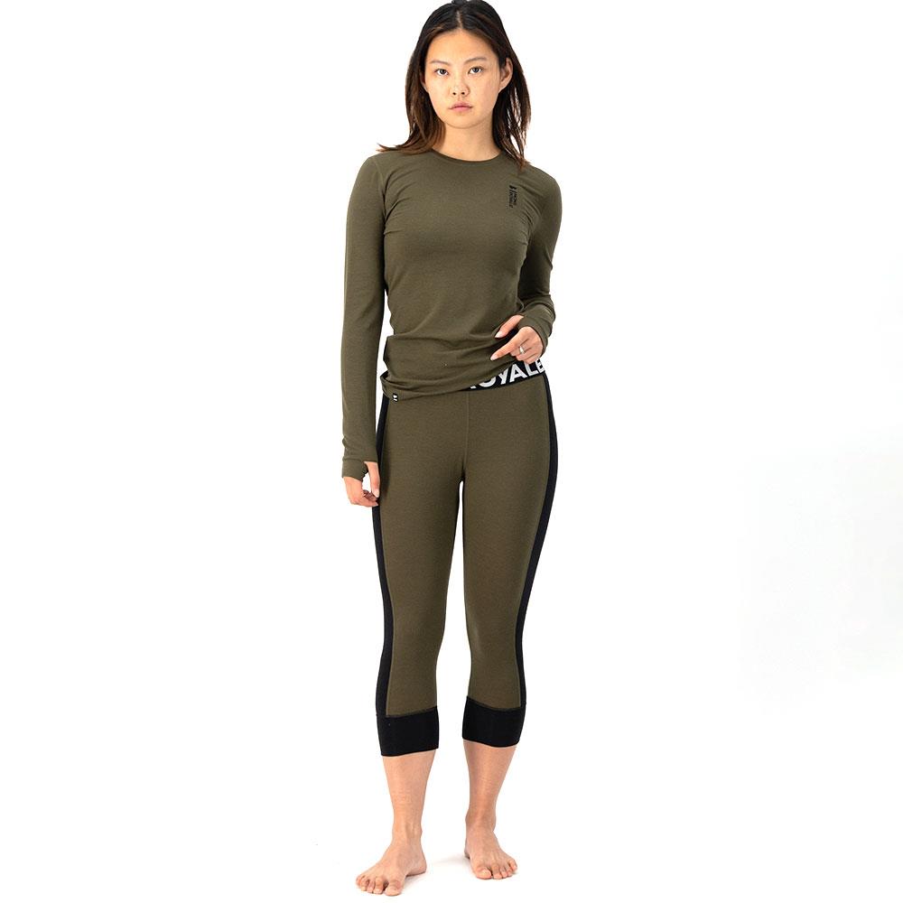 Mons Royale Womens Cascade Merino Flex 200 3/4 Base Layer Leggings Dark Olive