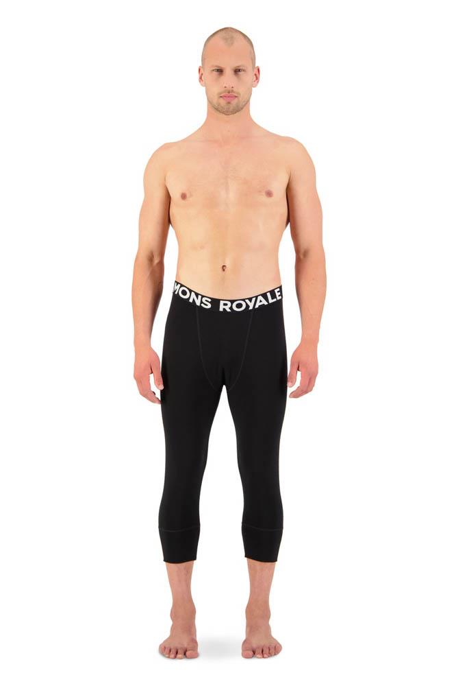 Mons Royale Mens Cascade Merino Flex 200 3/4 Base Layer Leggings Black