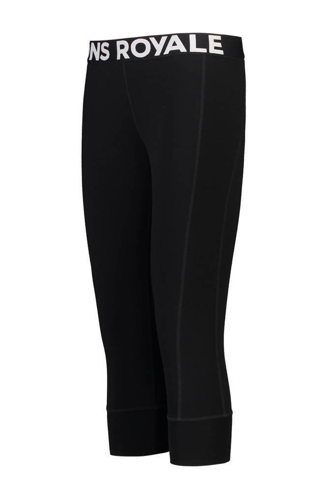 Mons Royale Womens Cascade Merino Flex 200 3/4 Base Layer Leggings Black