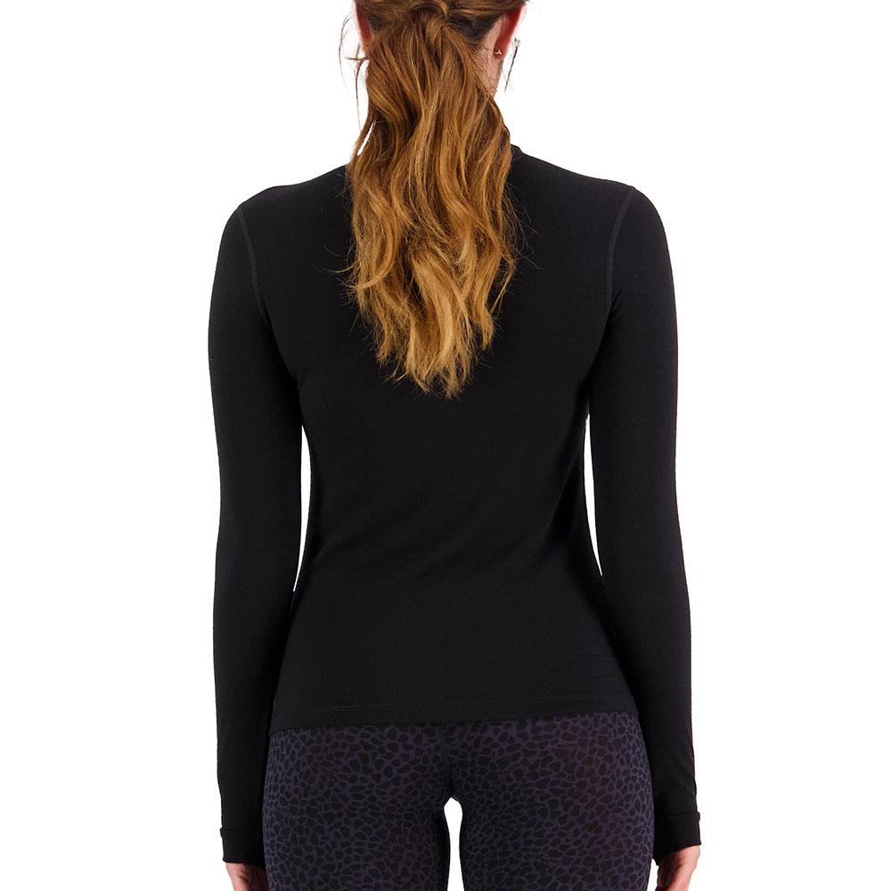 Mons Royale Womens Cascade Merino Flex 200 LS Mock Neck Top Black