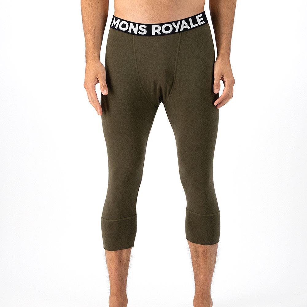 Mons Royale Mens Cascade Merino Flex 200 3/4 Base Layer Leggings Dark Olive